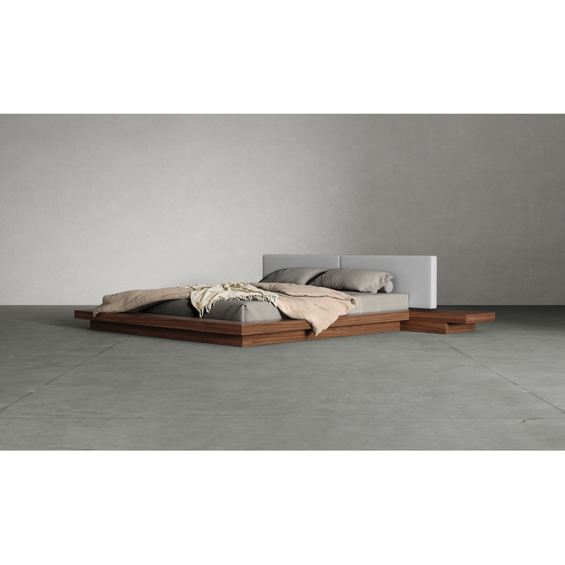 Lit plateforme Bardella, Très grand, Noyer / tissu gris perle