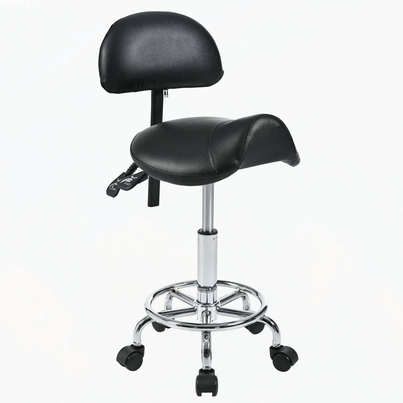 Saddle Stool with Back Support, Rolling Stools with Foot Rest, Ergonomic Adjustable Stool with Wheels, Backrest Adjustable Height & Angle for Salon Spa Tattoo Massage Office Swivel Stool Chair