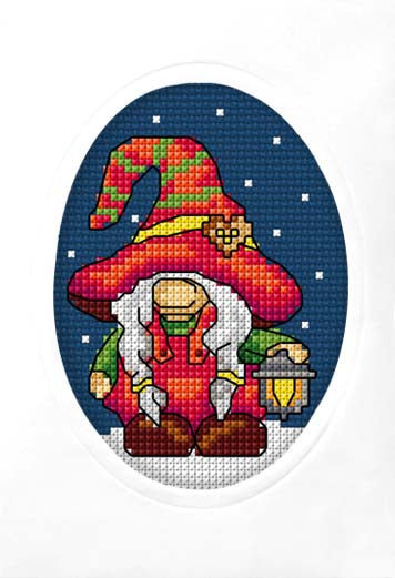 Kit de point de croix compté - carte de voeux Gnome avec une lanterne 6326