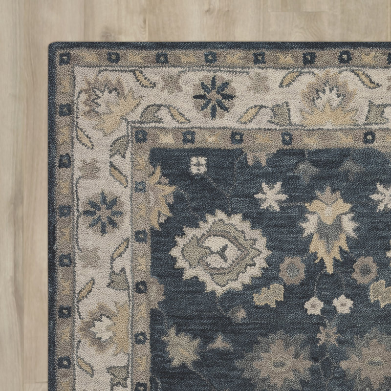 Tapis bleu / beige en laine touffeté à la main Cavendish, Rectangle 5 pi x 8 pi