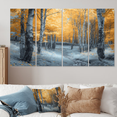 «Autumn Morning In Forest Panorama», ensemble de salon d'art mural paysage d'hiver