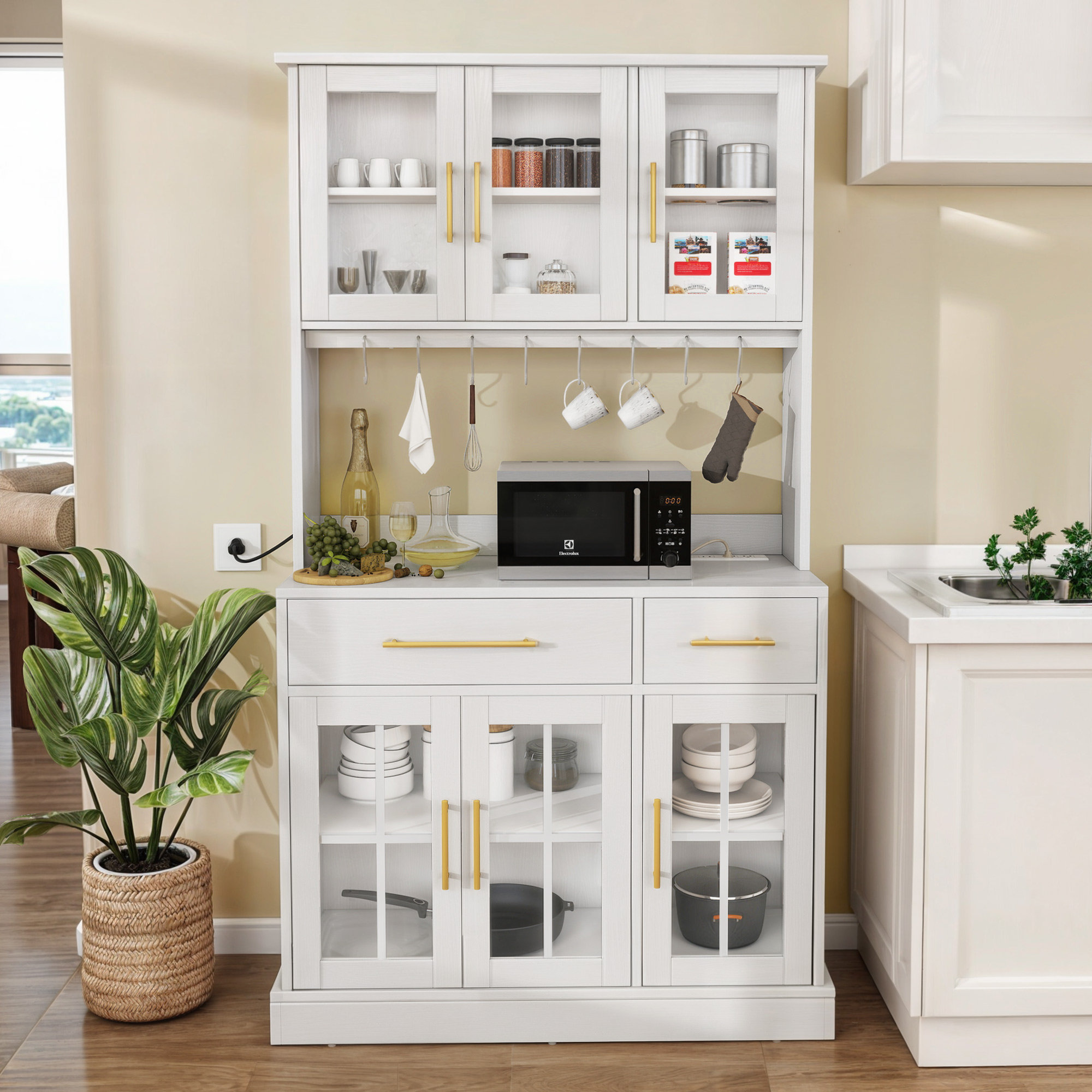Wade Logan Arnzazu Kitchen Pantry with Charging & Acrylic Glass Doors & Drawers & Reviews | Wayfair