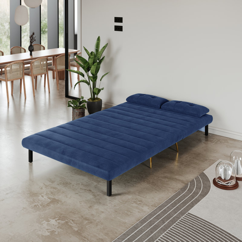 Guille 2 Seater Polyester Sofa Bed, 79cm H x 118cm W x 81cm D, Blue