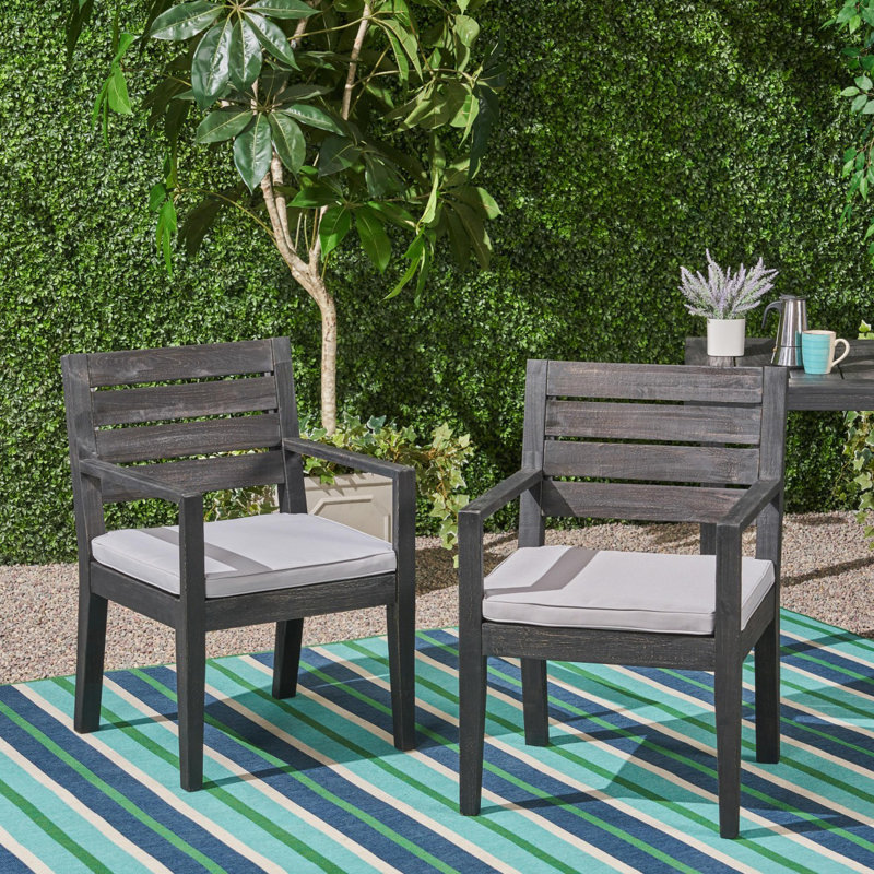 Ensemble de 2 chaises de salle à manger d'extérieur avec coussins, Gris, Gris foncé