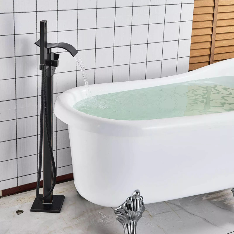 Bec de baignoire au sol avec inverseur et douchette, Bronze huilé