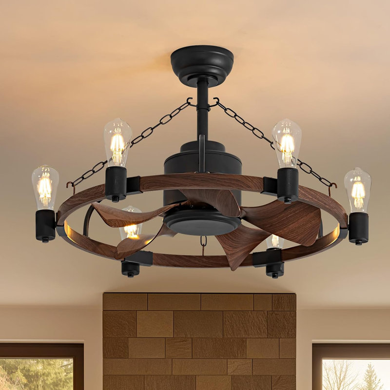 Ventilateur de plafond 30 po avec lustre en cage style campagnard rustique