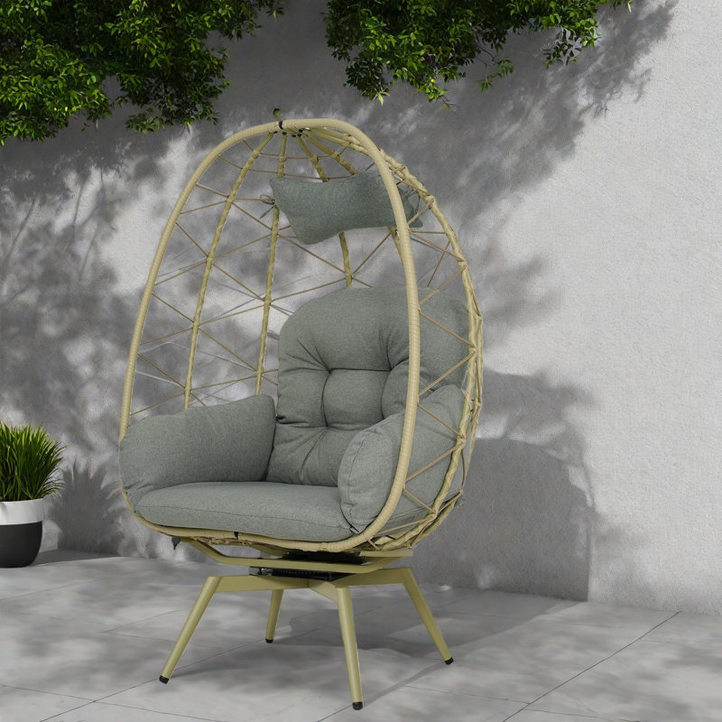 Swivel Patio Lounge Chairs, Steel Rattan Modern Egg Chair For Home