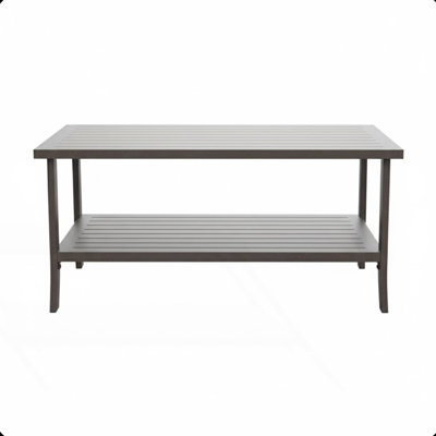 Rectangular Metal Outdoor Coffee Table, 2-Tier All-Weather Patio Coffee Table, Patio Table