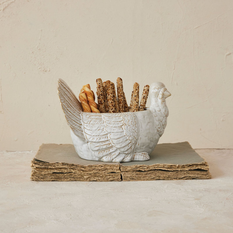 Stoneware Turkey Shaped Bowl In Reactive Glaze