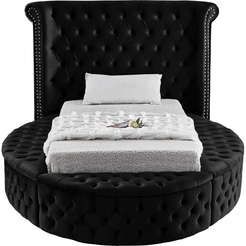 Dorgan Upholstered Wingback Bed, Twin, Black Velvet