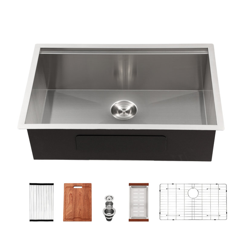Single Bowl Stainless Steel Kitchen Sink, Brushed, 16, 10" H x 19" W x 28" L