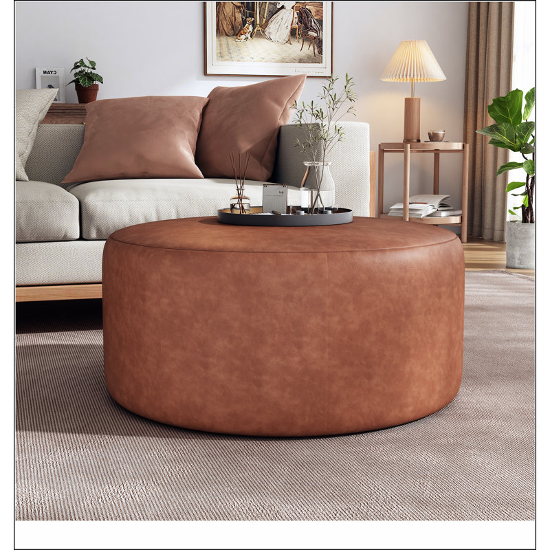 Upholstered Round Ottoman, Brown