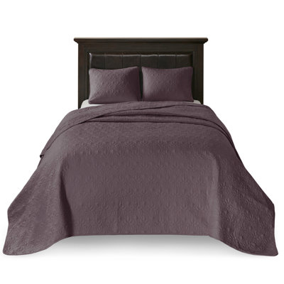 Reversible Bedspread Purple King Size - With Appealing Design Oversized For Superior Mattress Coverage Pre-Washed Cotton Filling Comfortable Rest Includes And 2 Shams Machine Washable Quilting