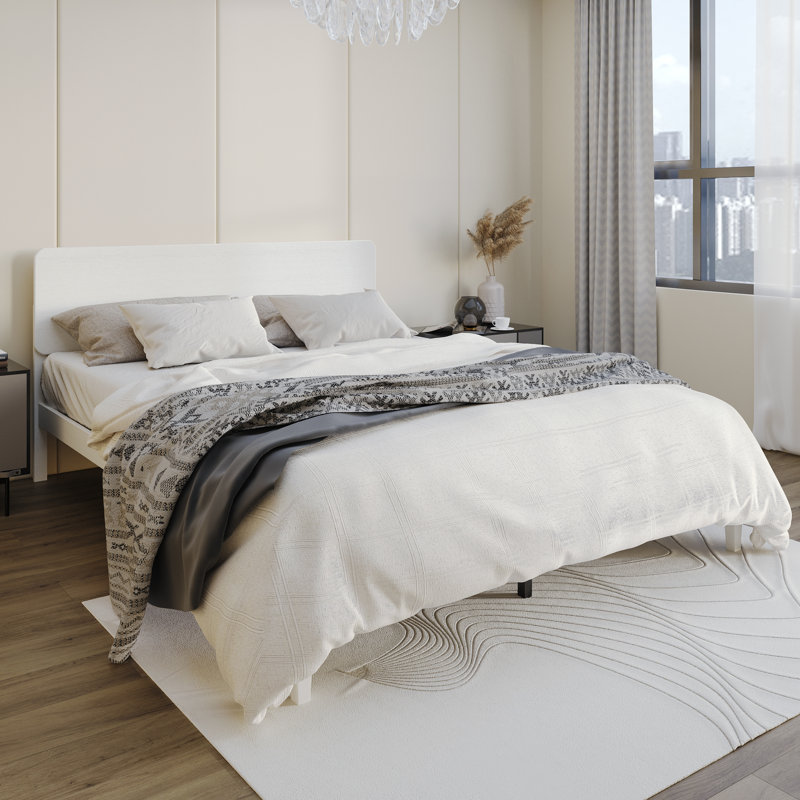 Lit plateforme en bois, Blanc, Très grand