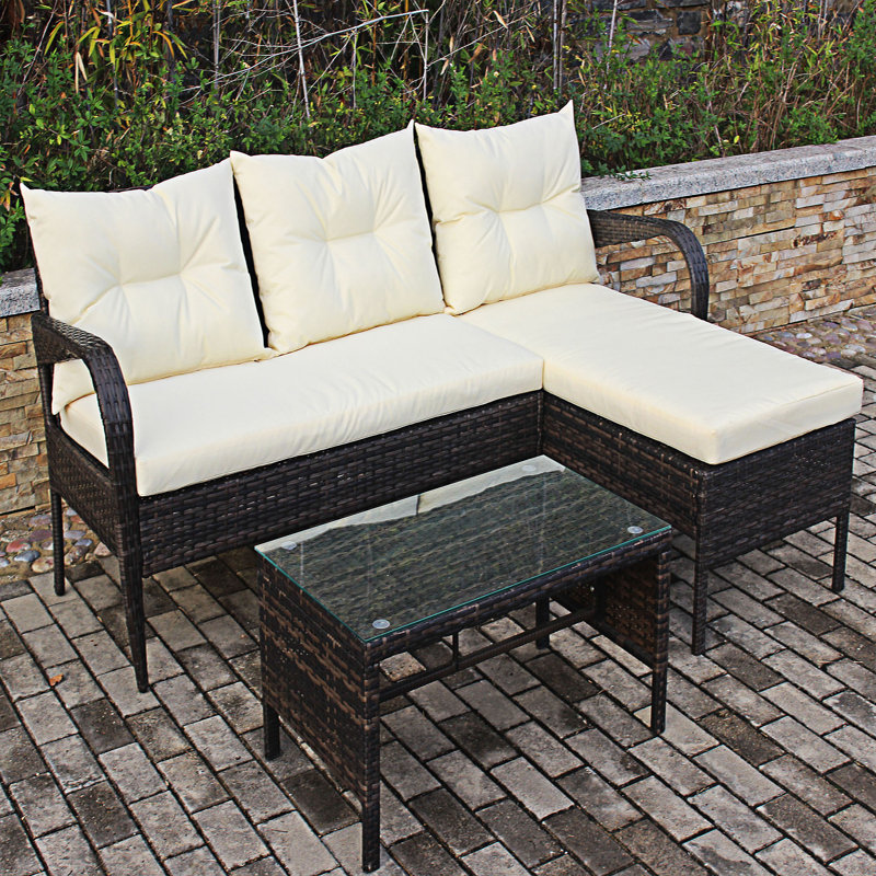 Bree 3 - Person Patio Dining Set Rectangular Table with Cushions Included