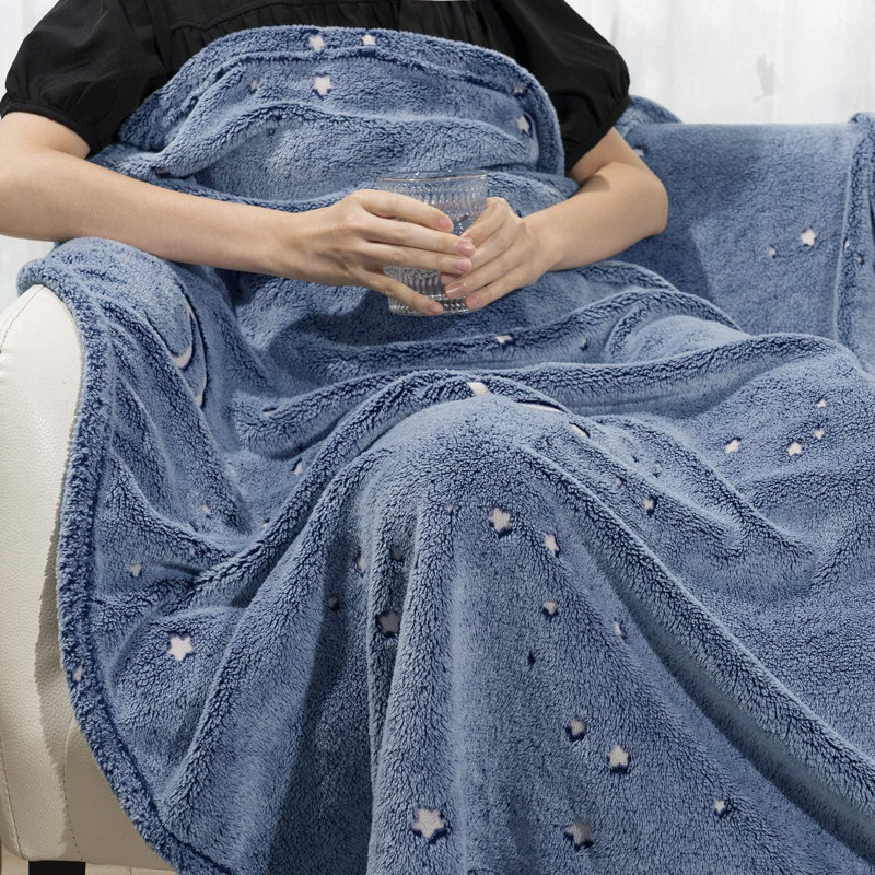 Kids' Glow-in-the-Dark Moon and Stars Throw Blanket - Soft and Warm, Blue
