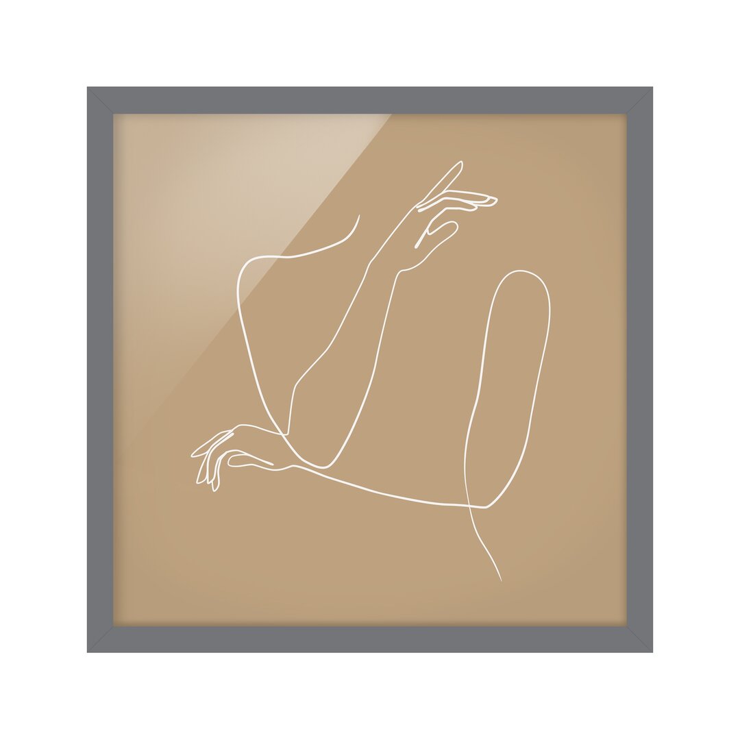 Gerahmtes Poster Line Art Hands Woman in Beige