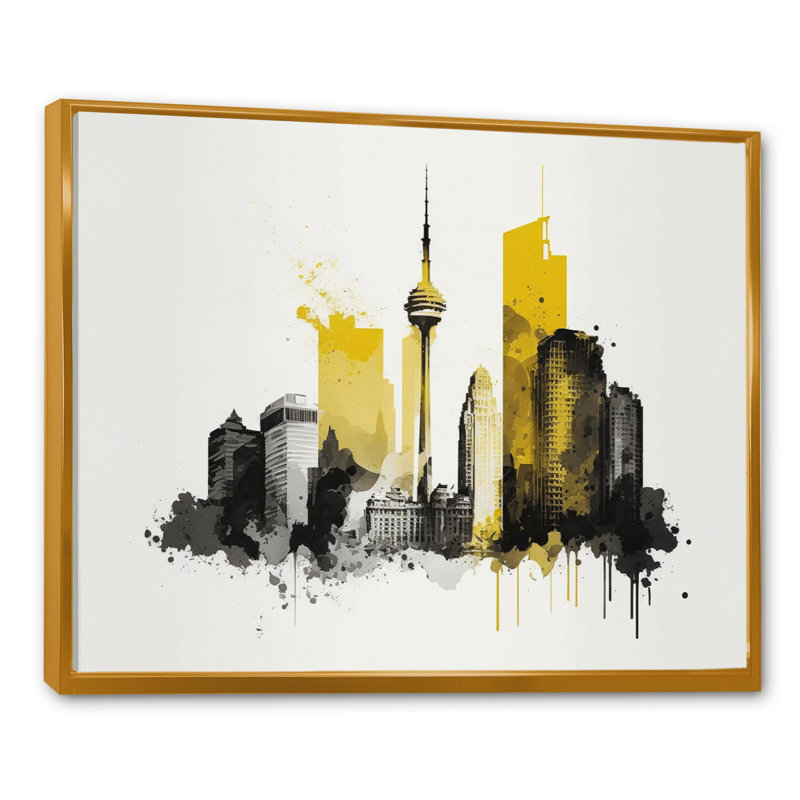 Toronto Skyline VI - reproduction sur toile, L 32 po x H 24 po, Toile avec cadre flottant or