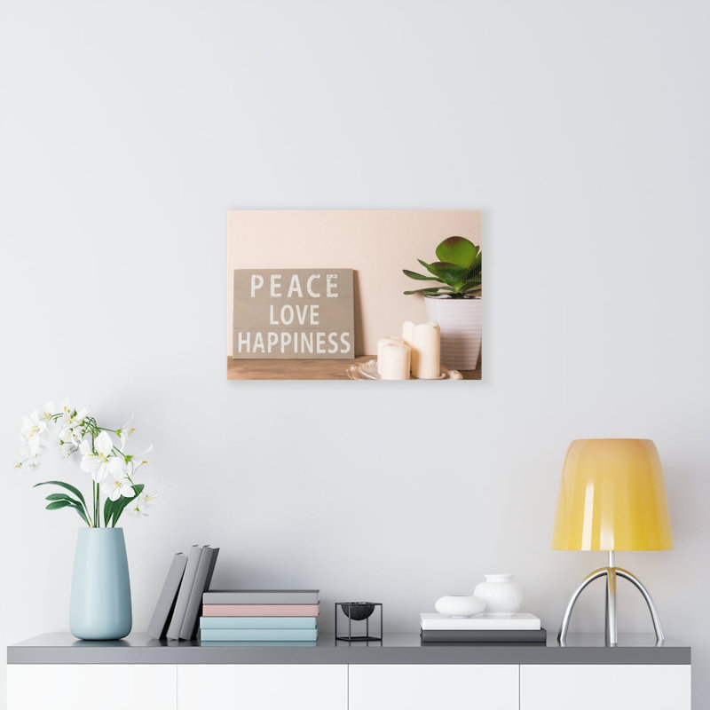 Peace Love Happiness - Wrapped Canvas Print, 28cm H x 36cm W