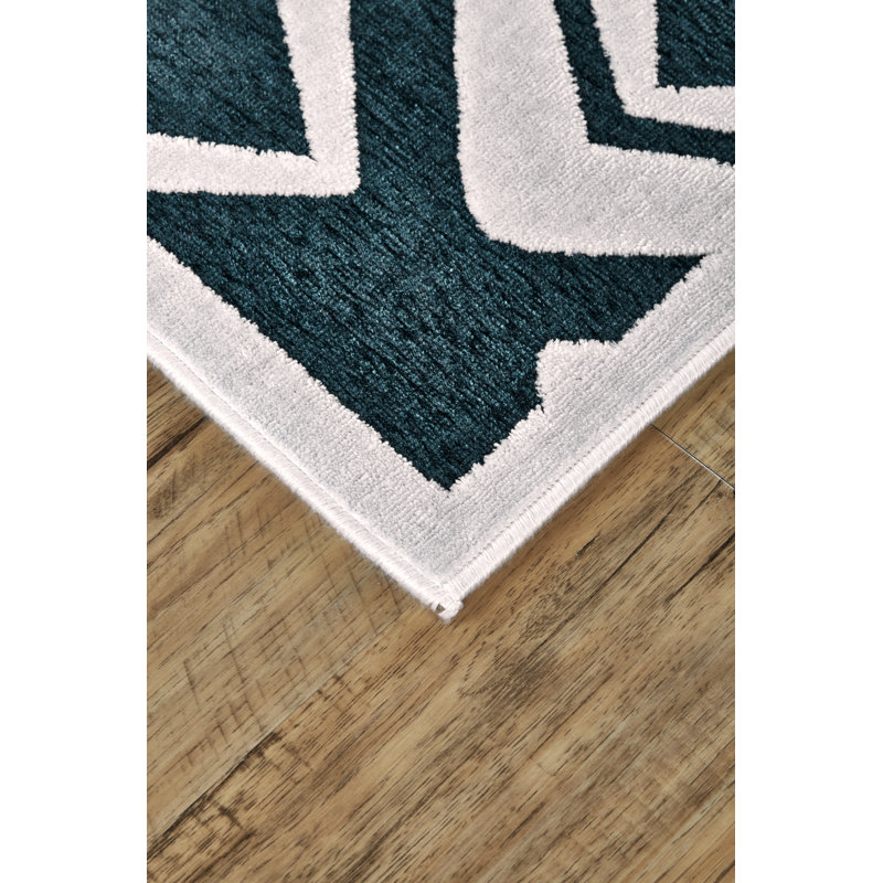 Tapis turquoise / blanc Ewald, Rectangle 9'8" x 12'7"