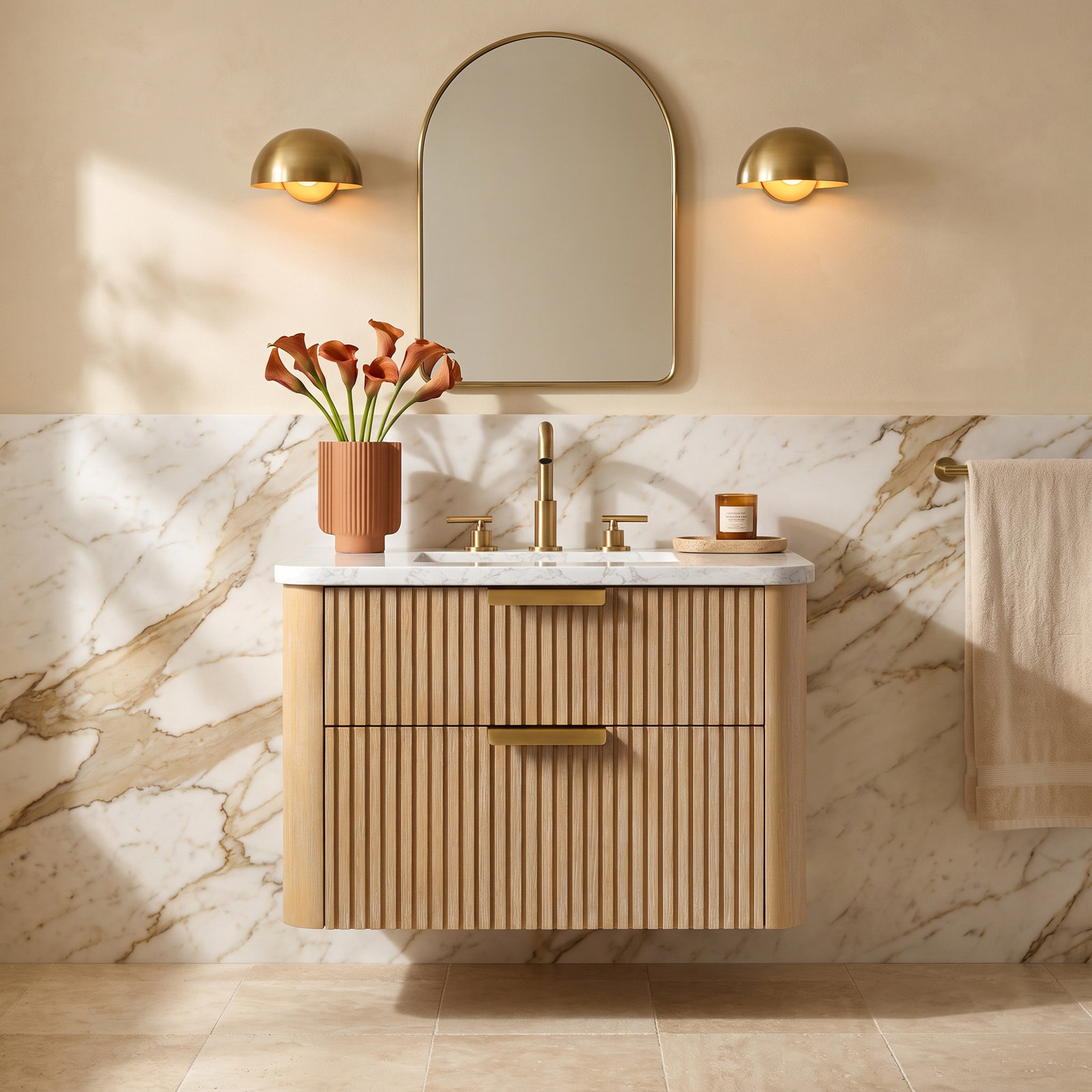 Liljan 30" Oak Single Bathroom Vanity, Classic Oak/Brushed Bronze