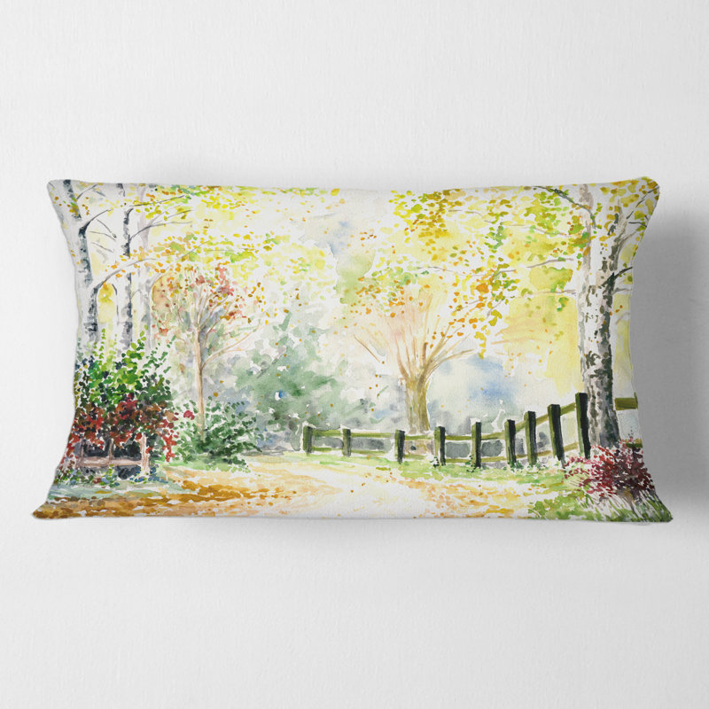 Rectangle, paysage de campagne d'automne dans l'après-midi - Coussin décoratif imprimé traditionnel