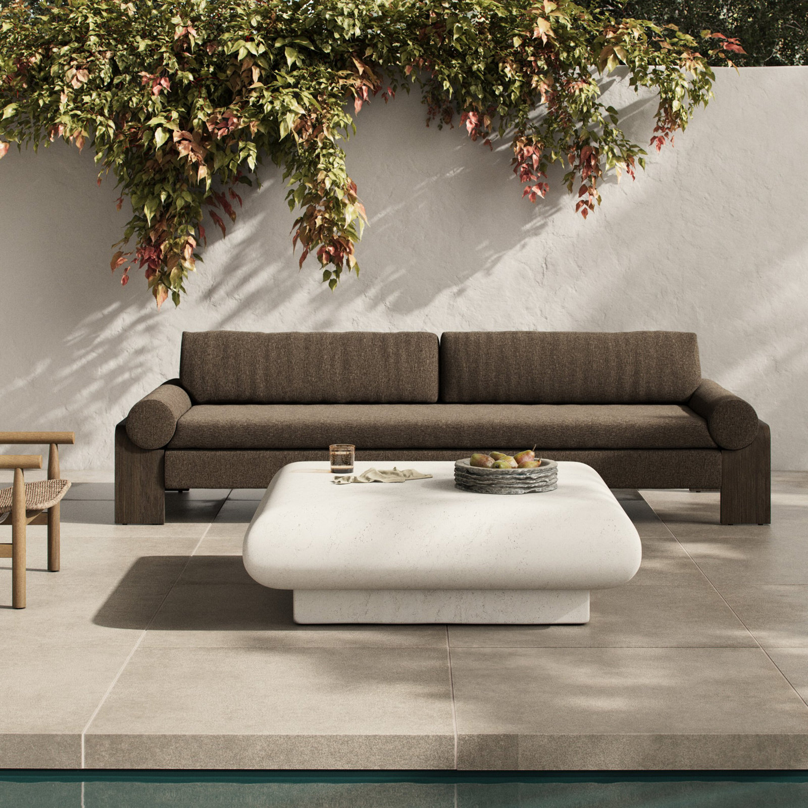 48'' Aluminum Outdoor Coffee Table, White Concrete