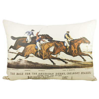 Horse Race Cotton Lumbar Pillow