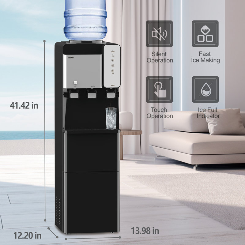 SOOPYK Hot and Cold Water Cooler Dispenser with Ice Maker 5 Gallon Bottle Top Load 27 lbs Per Day, Black