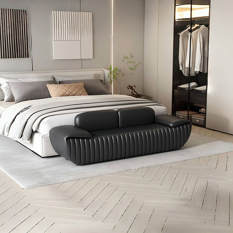 Banc rembourré en similicuir Miga, H 23,62 po x l 70,86 po x P 19,68 po, Noir