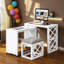 Ensemble de bureau 3 pièces avec tabouret rembourré, ports USB et bureau roulant-560630037