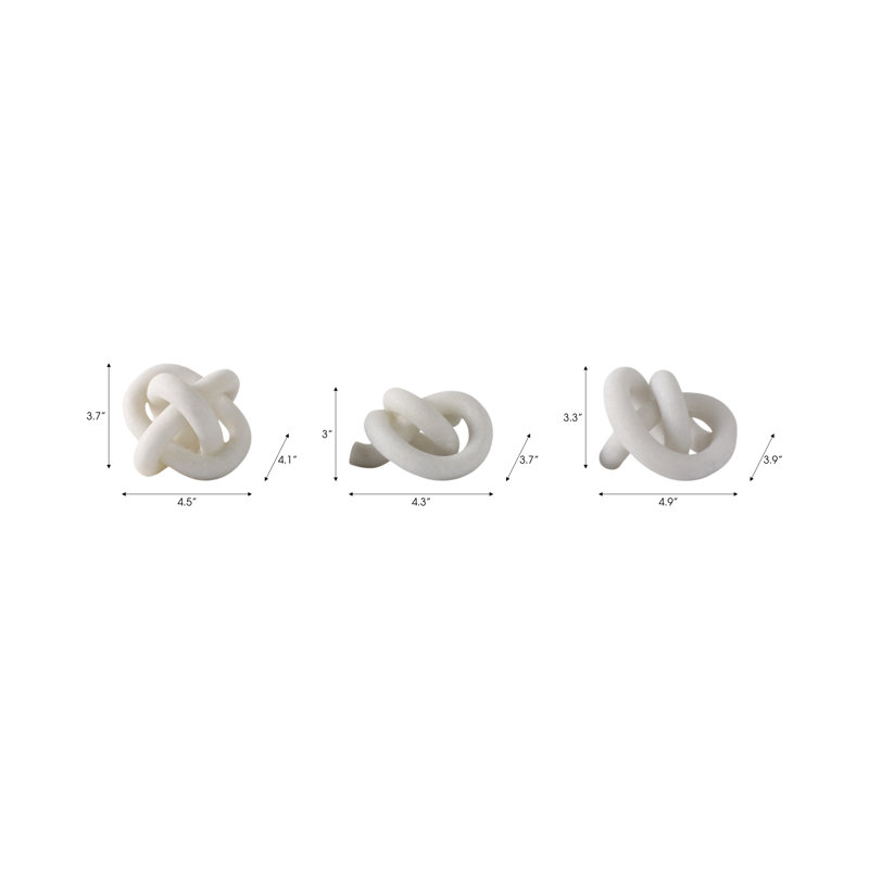 Figurine décorative à nœuds pour décoration intérieure - statue décorative moderne pour salon - objet décoratif sculptural pour console - ensemble de 3, 4,5 po, blanc