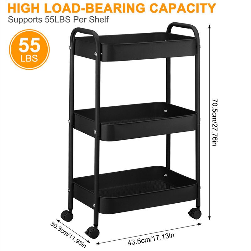 3-Tier Rolling Utility Cart with Handle