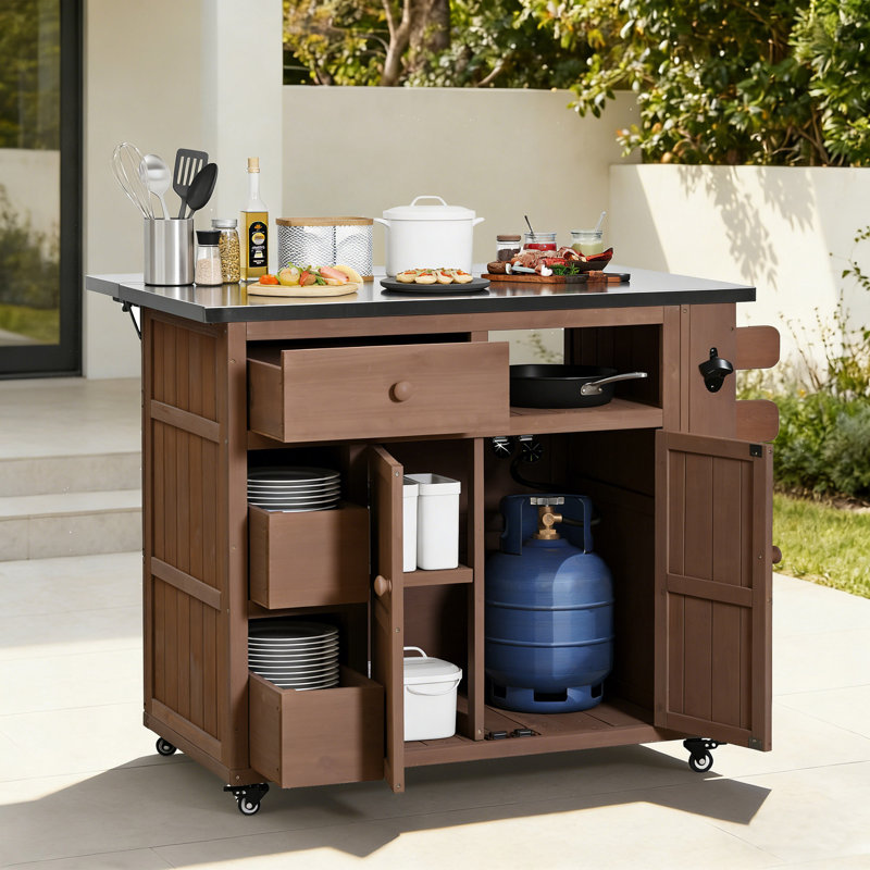 28‘’ Outdoor Solid Wood Extendable Kitchen Island, Brown