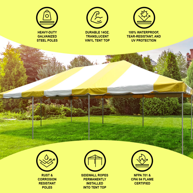Yellow and White Galvanized Steel Frame Party Tent 20 ft x 30 ft