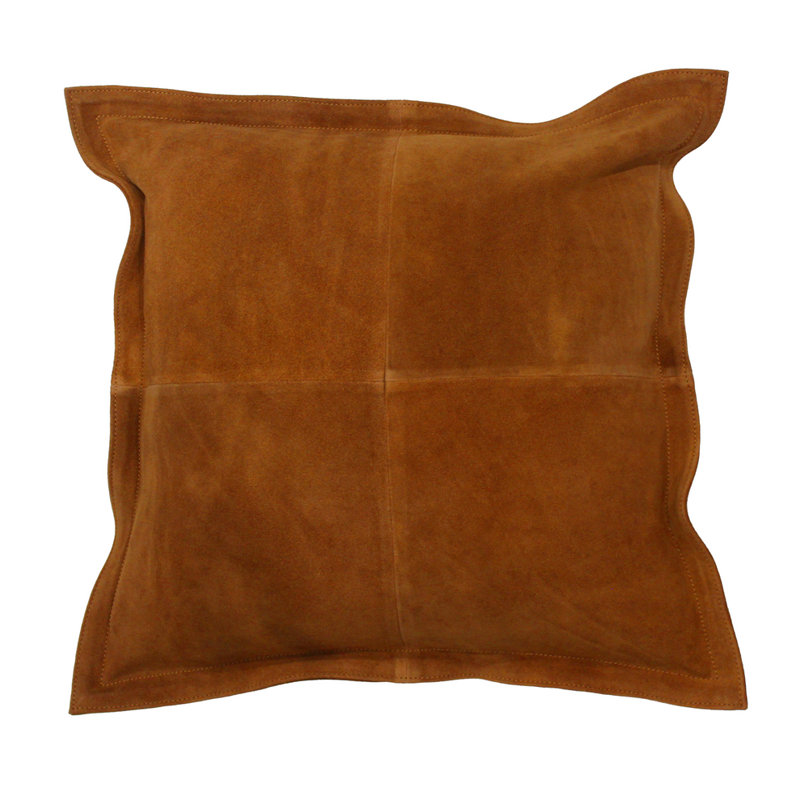 Coussin fibre en cuir de vache Carus, Chameau, H 20 po x l 20 po, Carré