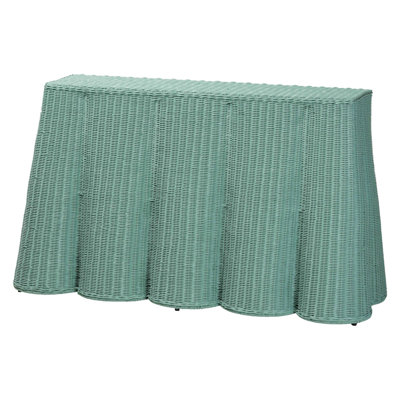 Console bohémienne écume de mer en rotin vert