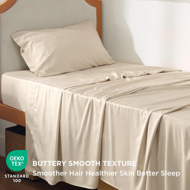 Essential Collection Cooling Rayon Derived from Bamboo Sheet Set, Beige, Twin XL Sheet Set with 1 Pillowcase