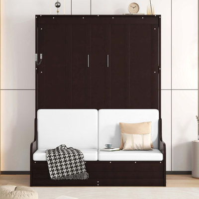 Grand lit escamotable mural avec coussin, espresso
