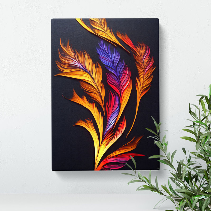 Flaming Feathers - Wrapped Canvas Print, 50cm H x 35cm W x 3cm D