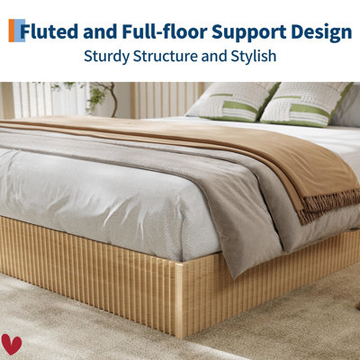 Wood Bed Frame, Wooden Platform Bed w/Fluted Design, Bed Frame with Study Support, Easy Assembly No Box Spring Needed