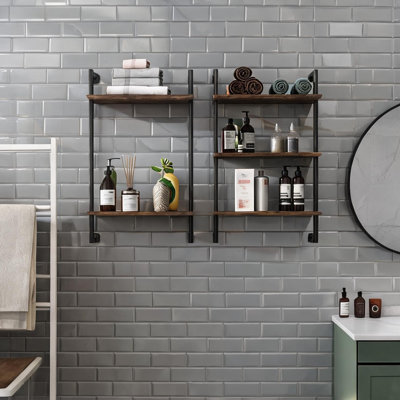 Étagère murale de 99 cm de haut en panneaux de particules à trois niveaux pour le rangement au-dessus des toilettes et dans la salle de bain