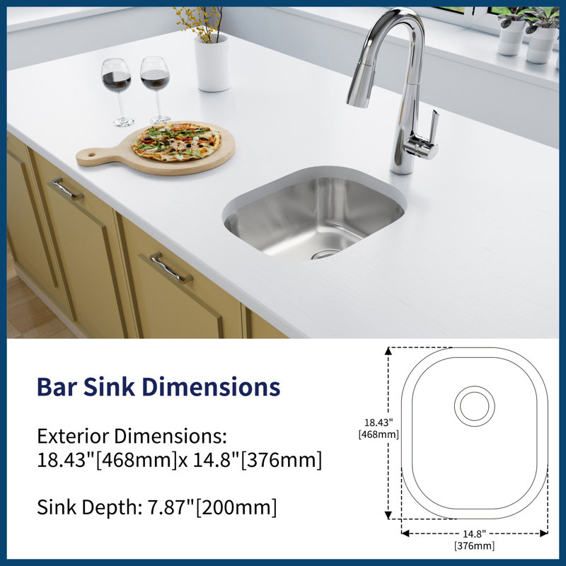 14"L X 18"W Stainless Steel Bar Sink Undermount RV Sink Small Kitchen Sink With Drain Assembly