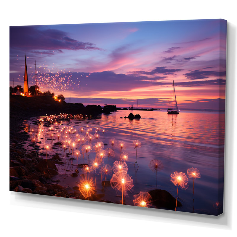 Coucher de soleil sur la plage florale II - art mural plage, Toile tendue, H 12 po x l 20 po x P 1 po