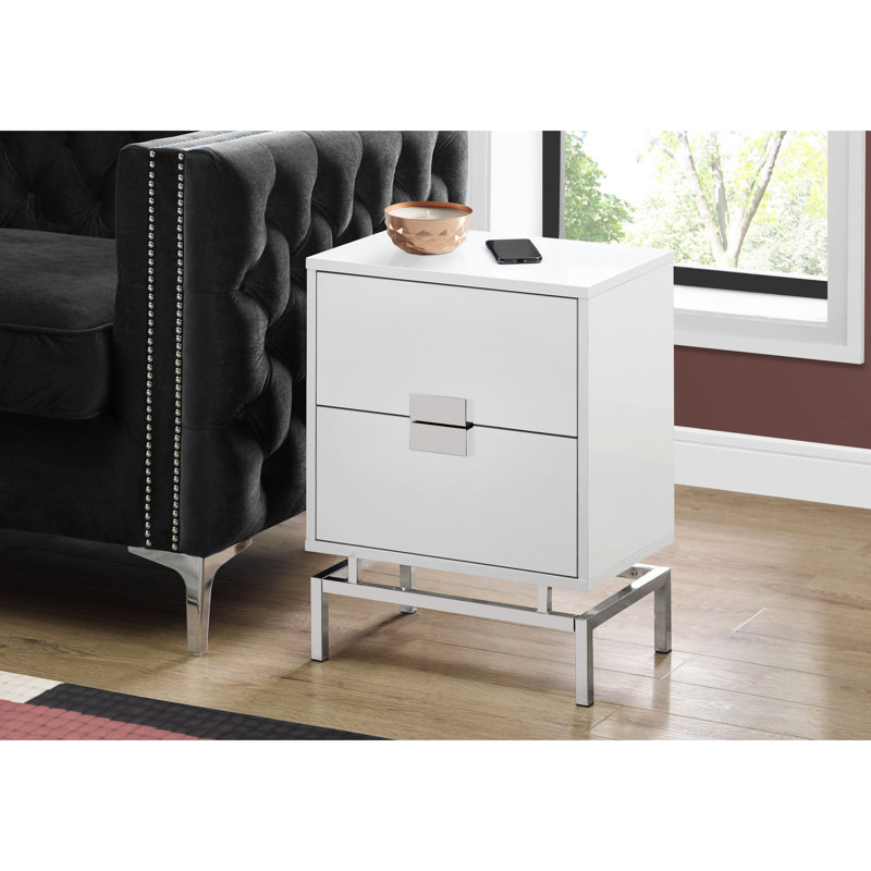 Table d'appoint tendance avec finition blanche brillante et structure en métal pour la base latérale du salon de la chambre à coucher