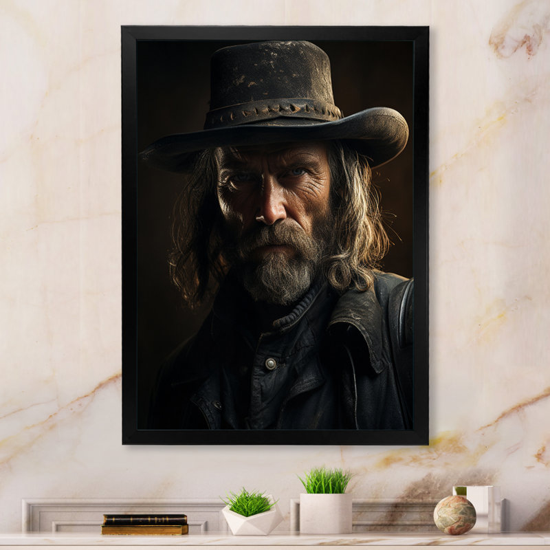 Western Lone Outlaw Portrait sur impression sur toile, H 40 po x l 30 po x P 1,5 po, Cadre simple noir