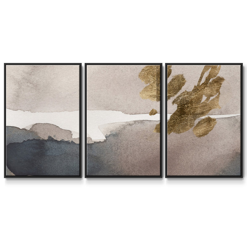 Aquarelle avec or II 3 pièces, Noir, H 24 po x l 48 po x P 2 po