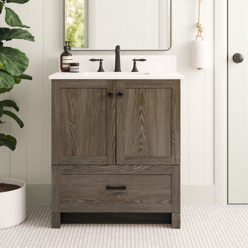 Soma 30'' Single Bathroom Vanity with Engineered Marble Top, Weathered Oak