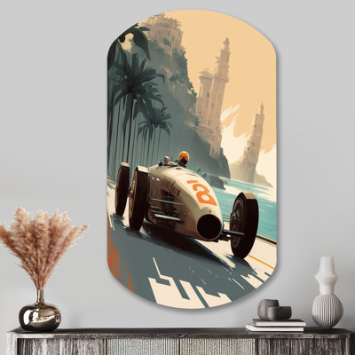 Voiture de course rétro à Monaco Street Race II - art mural asymétrique en forme de cylindre de voiture exotique