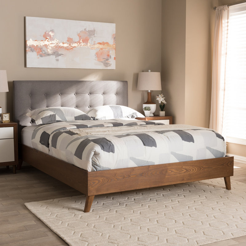 Lit plateforme tapissier très grand Herger au look moderne, gris, H 43,7 po x l 80,51 po x L 85,83 po, Gris, Très grand